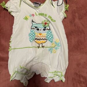 Cute Owl Kids One Piece - White and Green